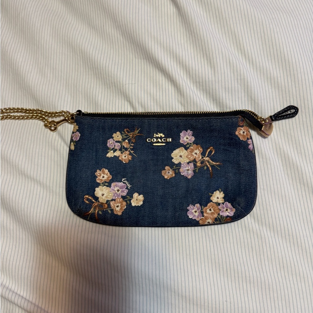 Coach Floral Denim Wristlet